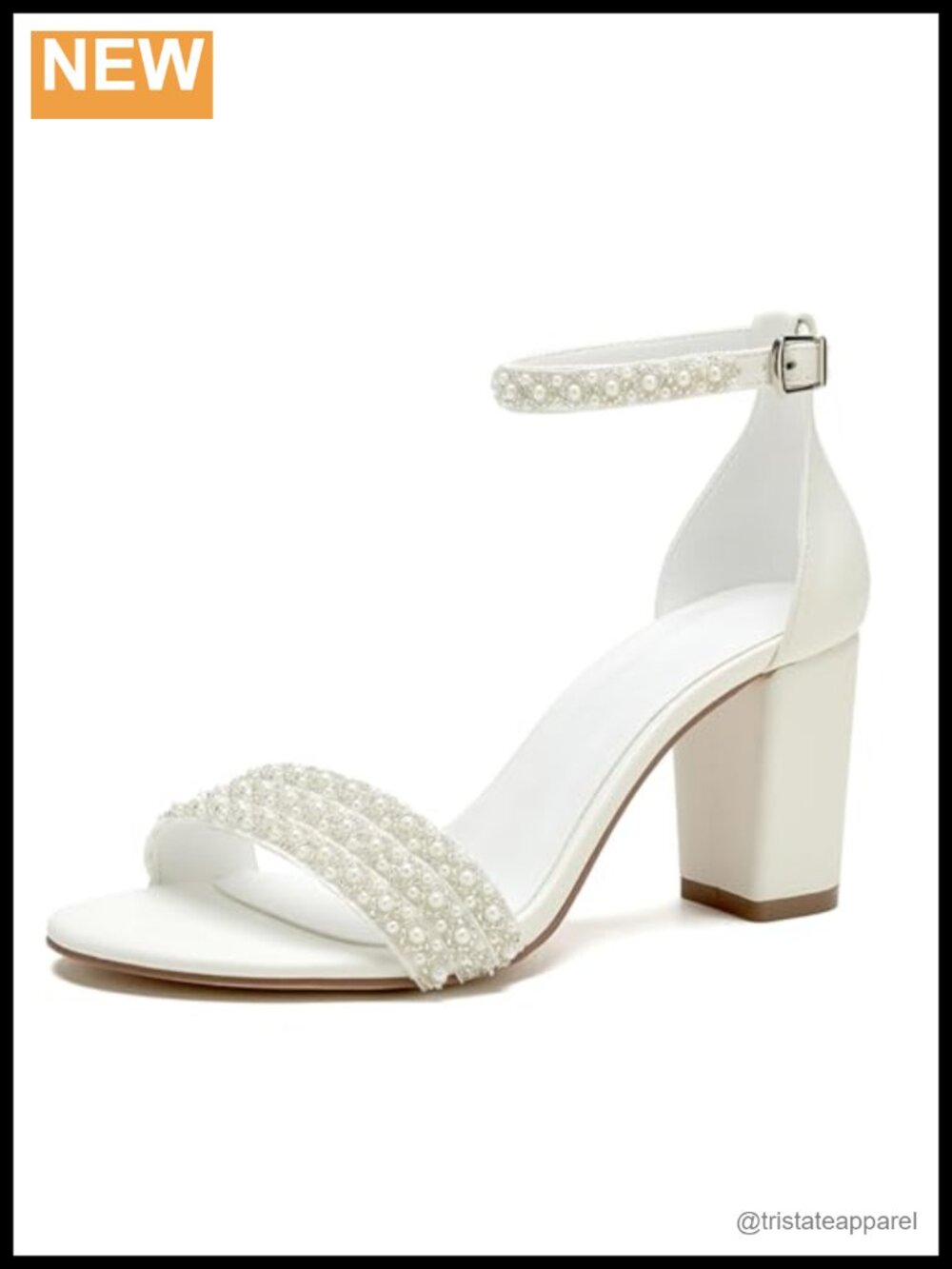 Women's Satin Open Toe Chunky Block Heel Pumps Pearl Ankle Buckle Wedding